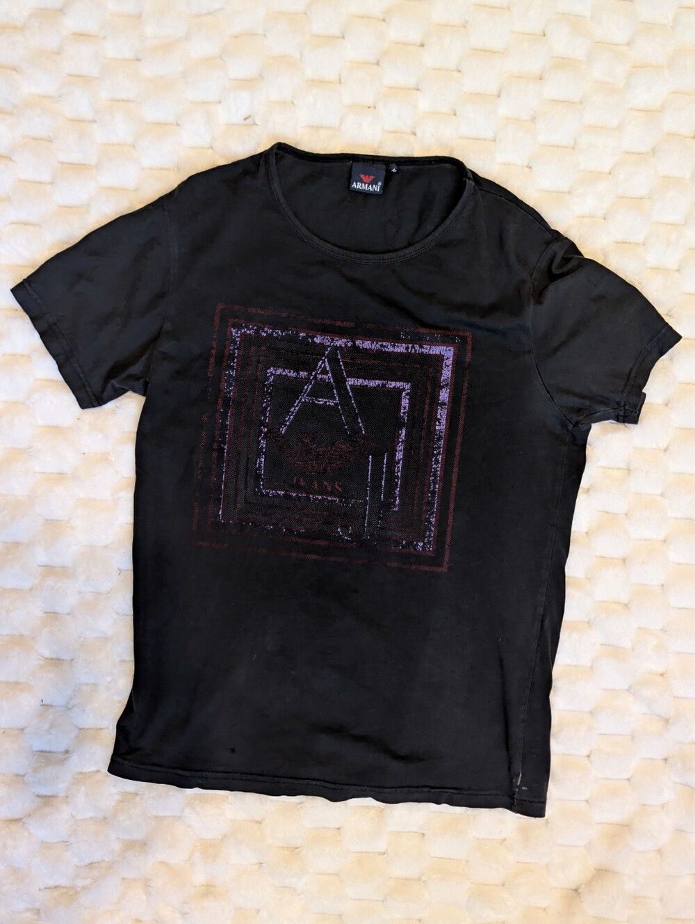 Armani Black Geometric Eagle Logo Graphic Tee Shirt Women's Medium